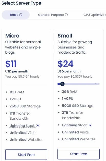 Cloudways med DigitalOcean Standard: Micro 11 dollar och Small 24 dollar per månad