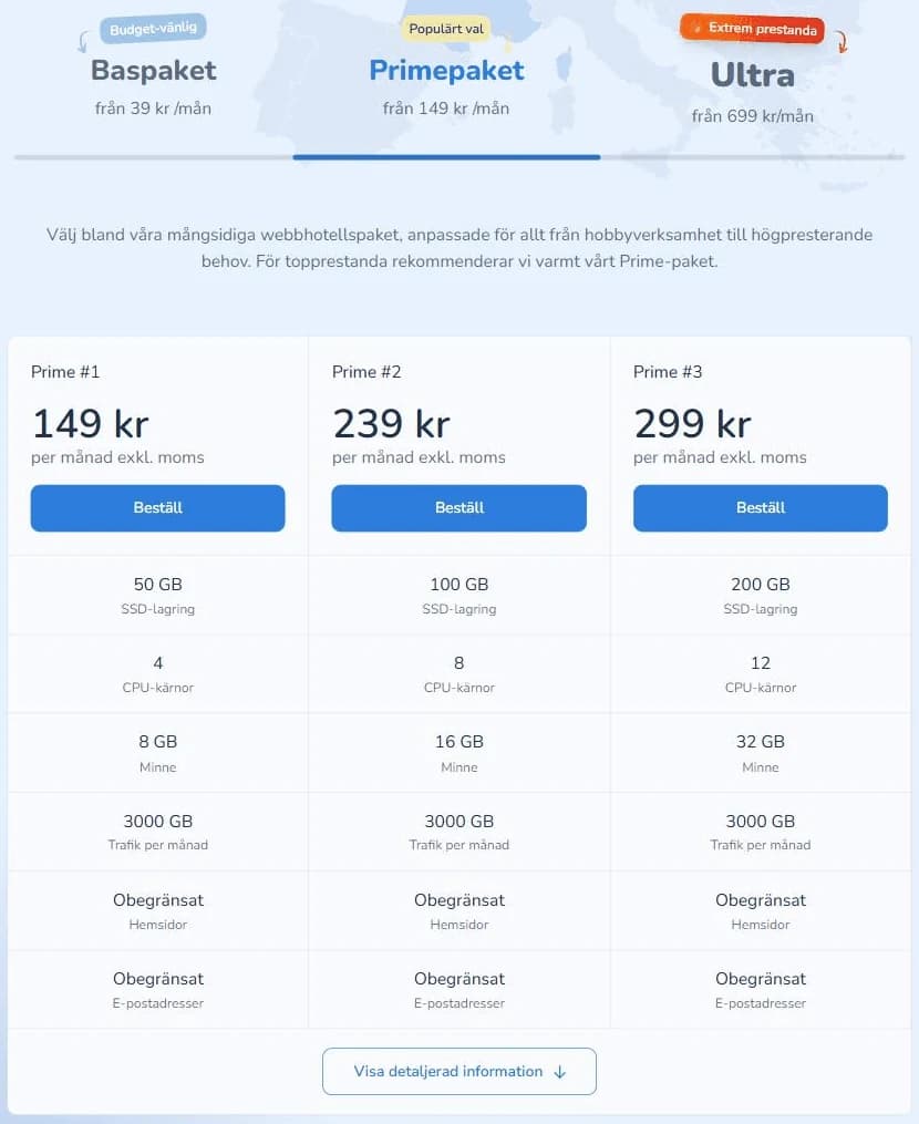 Inleeds Prime-paket: Prime #1 149 kr, #2 239 kr och #3 299 kr per månad exkl. moms