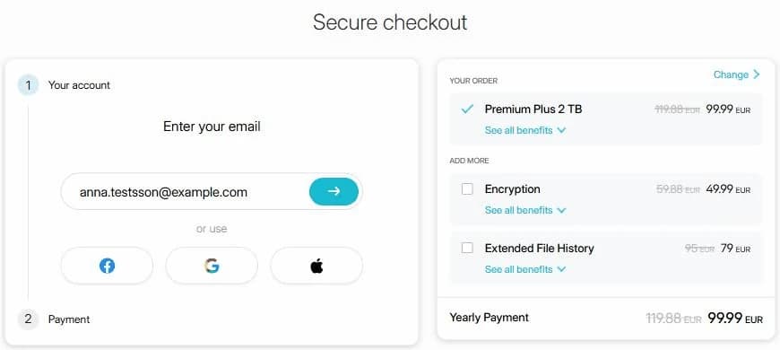 pClouds kassa för Premium Plus 2 TB, 99,99 euro per år